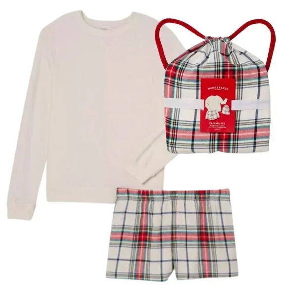 Wondershop Holiday/Christmas/Winter 3-Piece Plaid Pajama Set Women's Size Medium - Picture 3 of 11